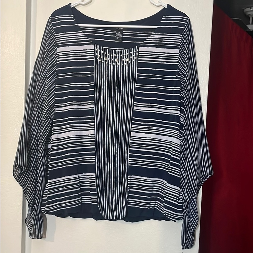 Alfani Blue and White Dolman Sleeve Blouse